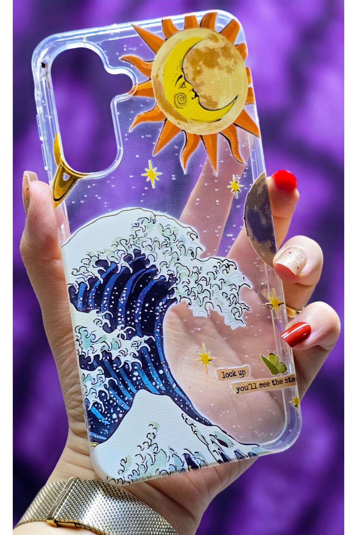 Transparent Silicone Phone Case with Samsung Galaxy A17 Compatible Solar and Wave Pattern