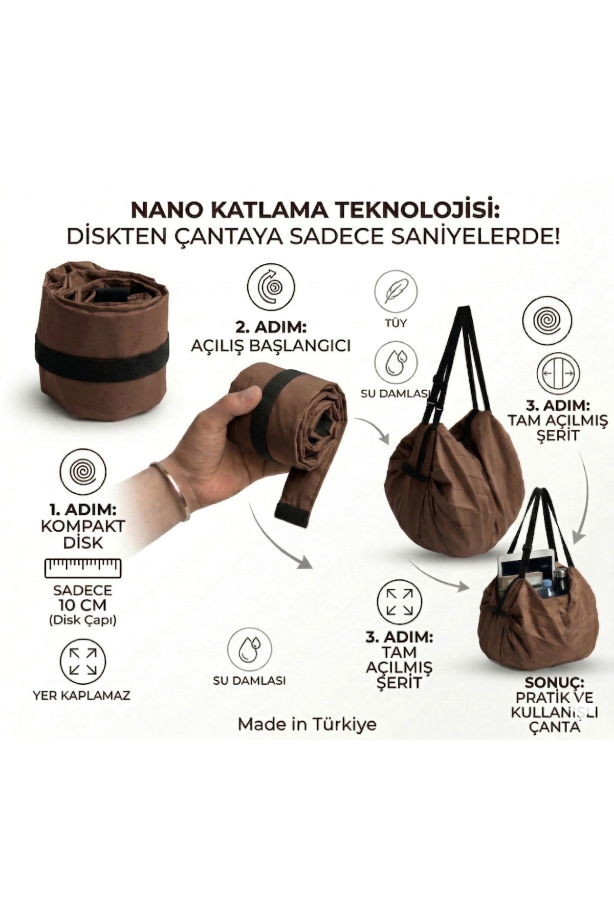 BROCARD Katlanabilir Akordeon Çanta - 2'si 1 Arada Büzgülü Sırt Ve Omuz Çantası Spor Seyahat Alışveriş görsel 4
