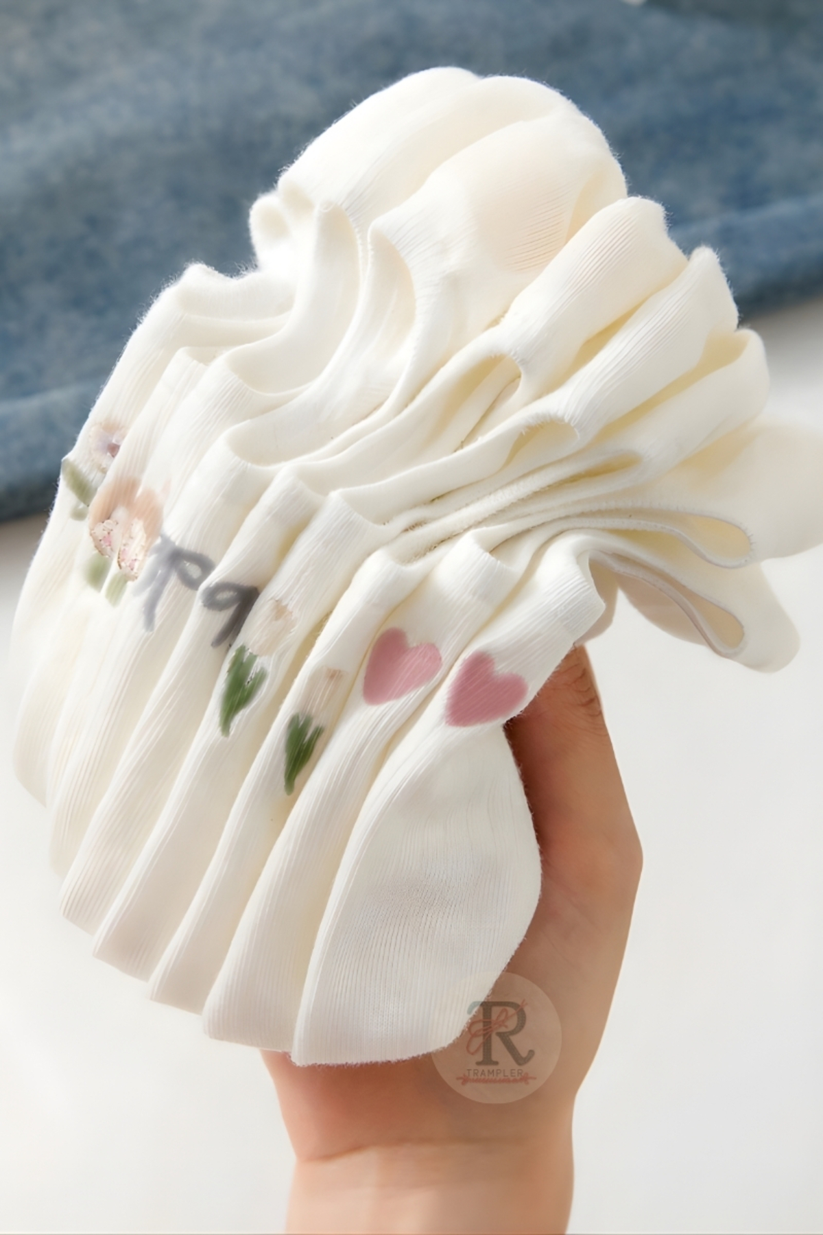 trampler Γυναικείες αόρατες κάλτσες με λεπτομερή σχέδια λουλουδιών και καρδιέ...