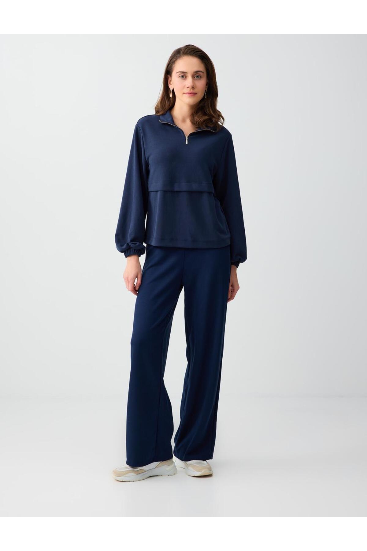 Jimmy Key  Lacivert Uzun Kollu Dik Yaka Örme Modal Sweatshirt - Görsel 2