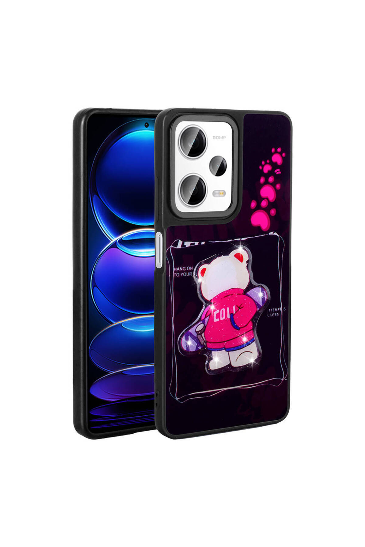 Redmi Note 12 Pro Plus 5G Kılıf Parlayan Kabartmalı İkonik Figürlü AKRE Amas Silikon Kapak - Siyah