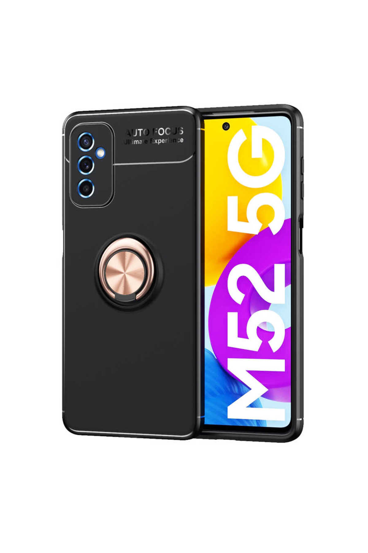Galaxy M52 Kılıf AKRE Ravel Silikon Kapak - Siyah-Rose Gold