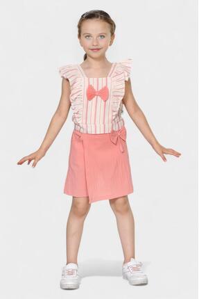 mhk burç bebe Kız Çocuk Çizgili Fırfırlı Şort takım – Yazlık Şık Kombin