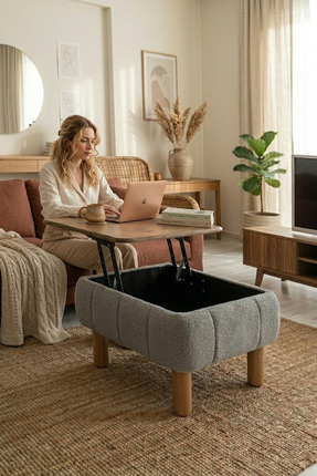 Zem Ester Sandıklı Mekanizmalı Orta Sehpa/Bench, Gri