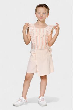 mhk burç bebe Kız Çocuk Çizgili Fırfırlı Şort takım – Yazlık Şık Kombin