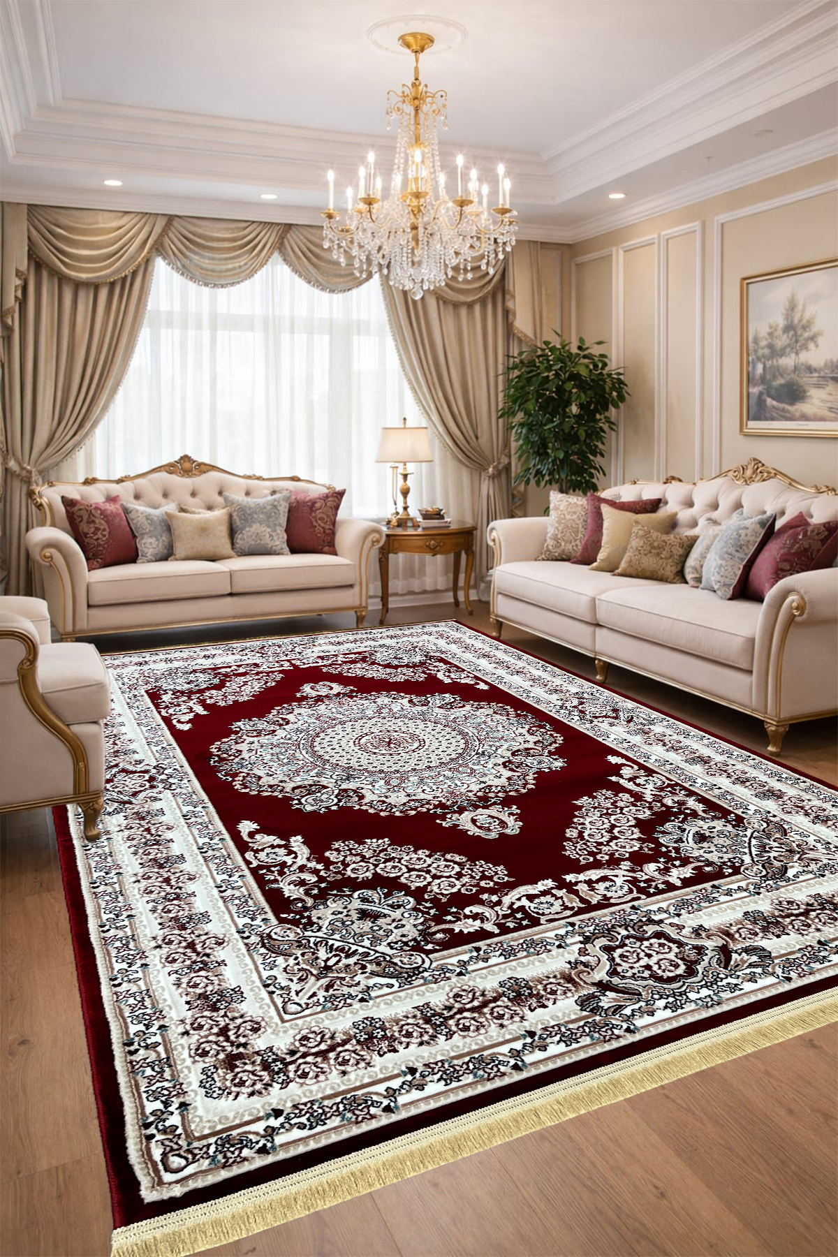 4 Square Meters - 6 Square Meters Modern Living Room and Living Room Carpet Soft Texture Antiallergic Silk Claret Red