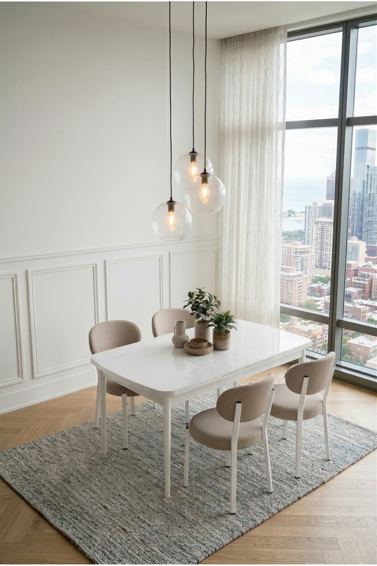 Puffy Series 80x130 Openable Table + 4 Erasable Chairs Table Set CAPPUCCINO