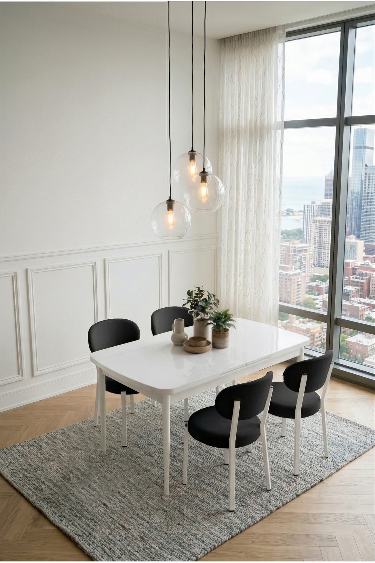 Puffy Series 80x130 Openable Table + 4 Erasable Chairs Table Set black