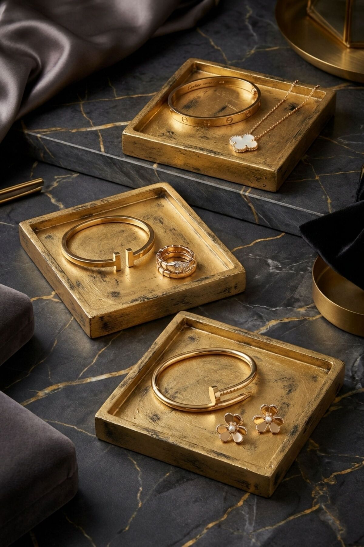 Decorative Bowl Gold Antique Color Jewelry Box Ring Necklace Box Candle Plate Jewelry Organizer Model 10