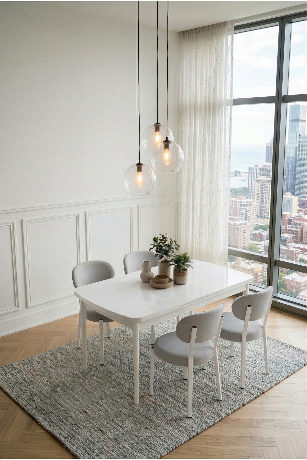 Puffy Series 80x130 Openable Table + 4 Erasable Chairs Table Set LIGHT GRAY