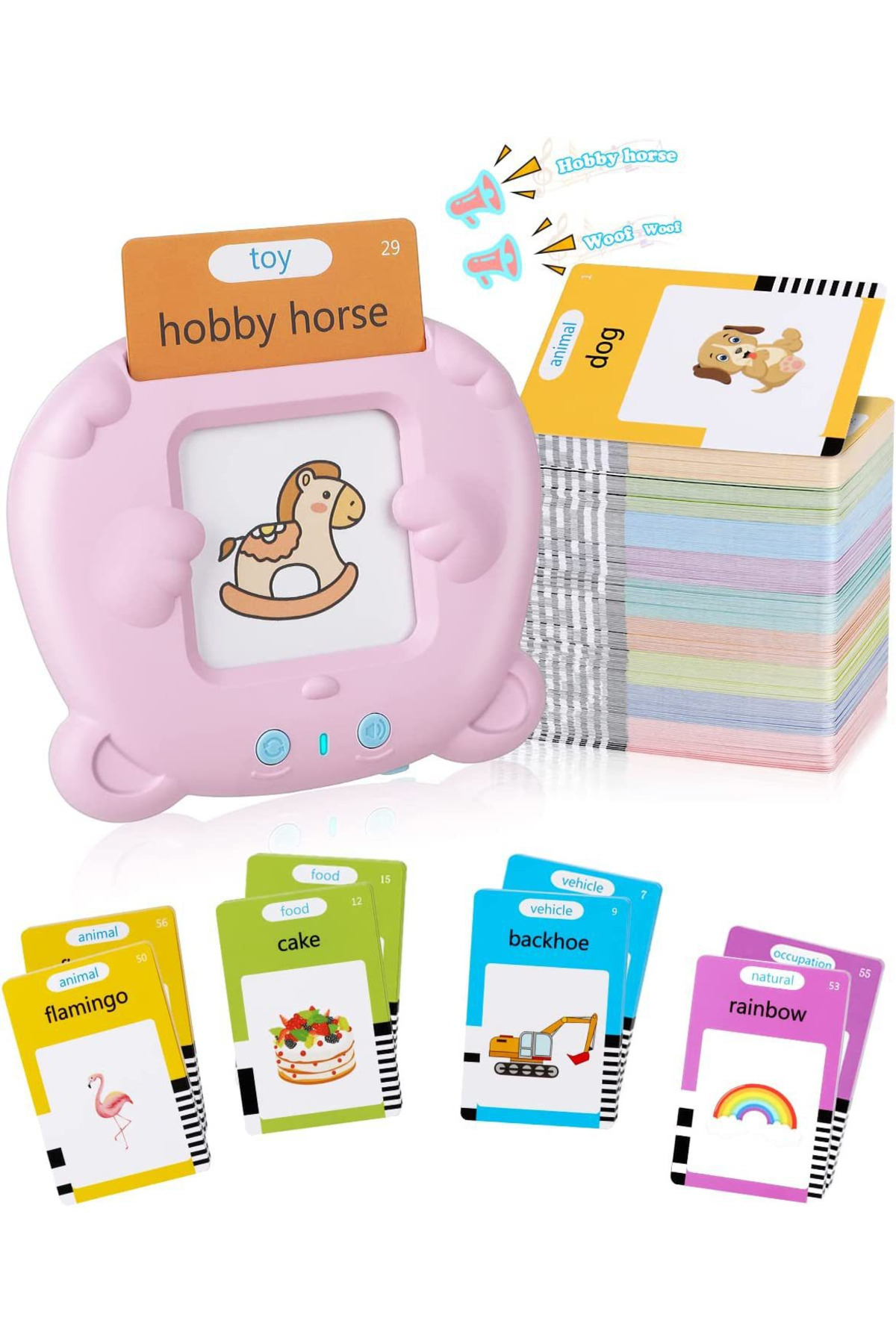 Generic Konuşan Flash Kart İngilizce Öğrenme Oyuncağı 224 Kelime – 112 Kart - Pembe fotoğrafı 3 (önizleme)