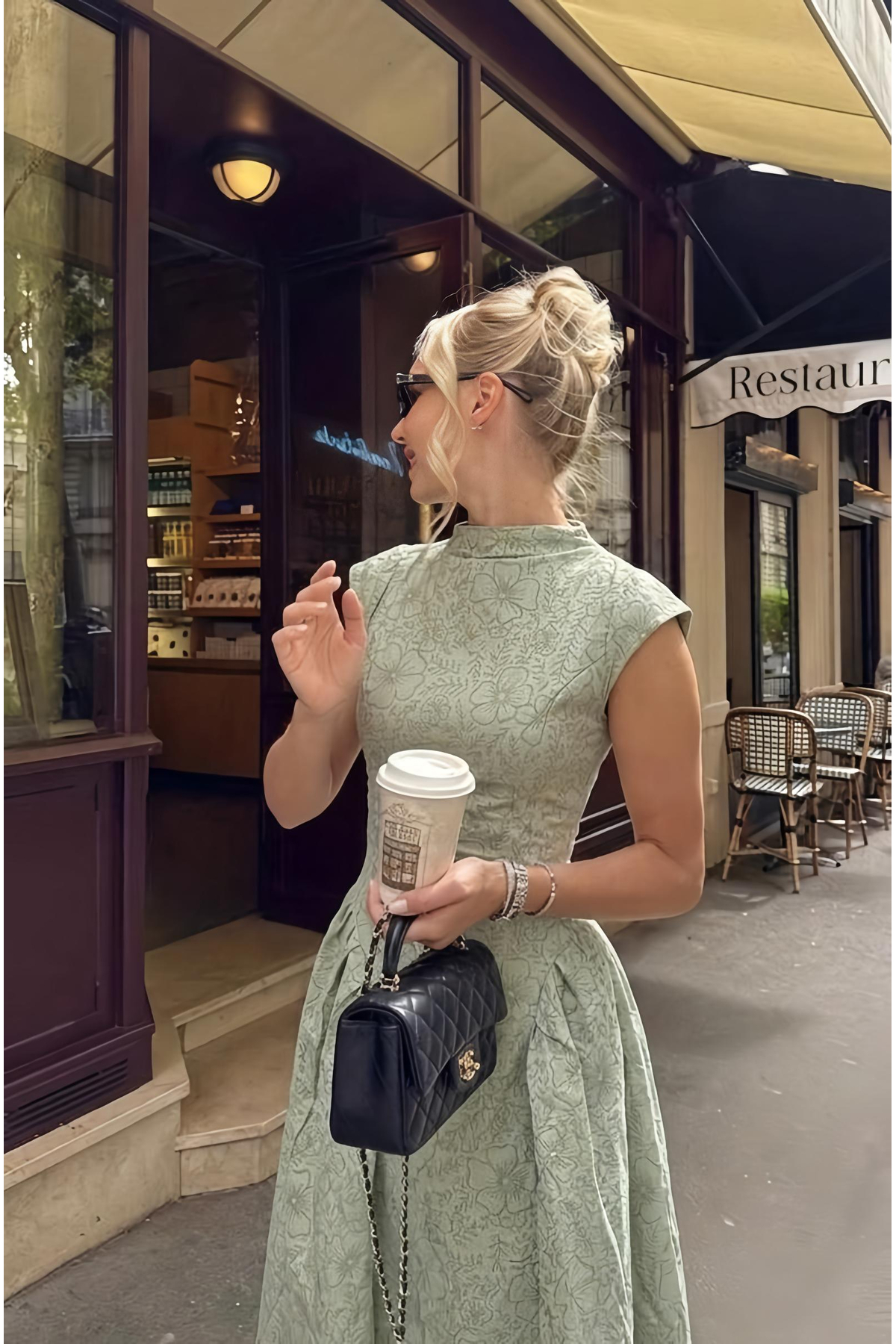 MEGOMEL  Kadın Dik Yaka %100 Pamuklu Şık Tasarım Elbise - Görsel 4