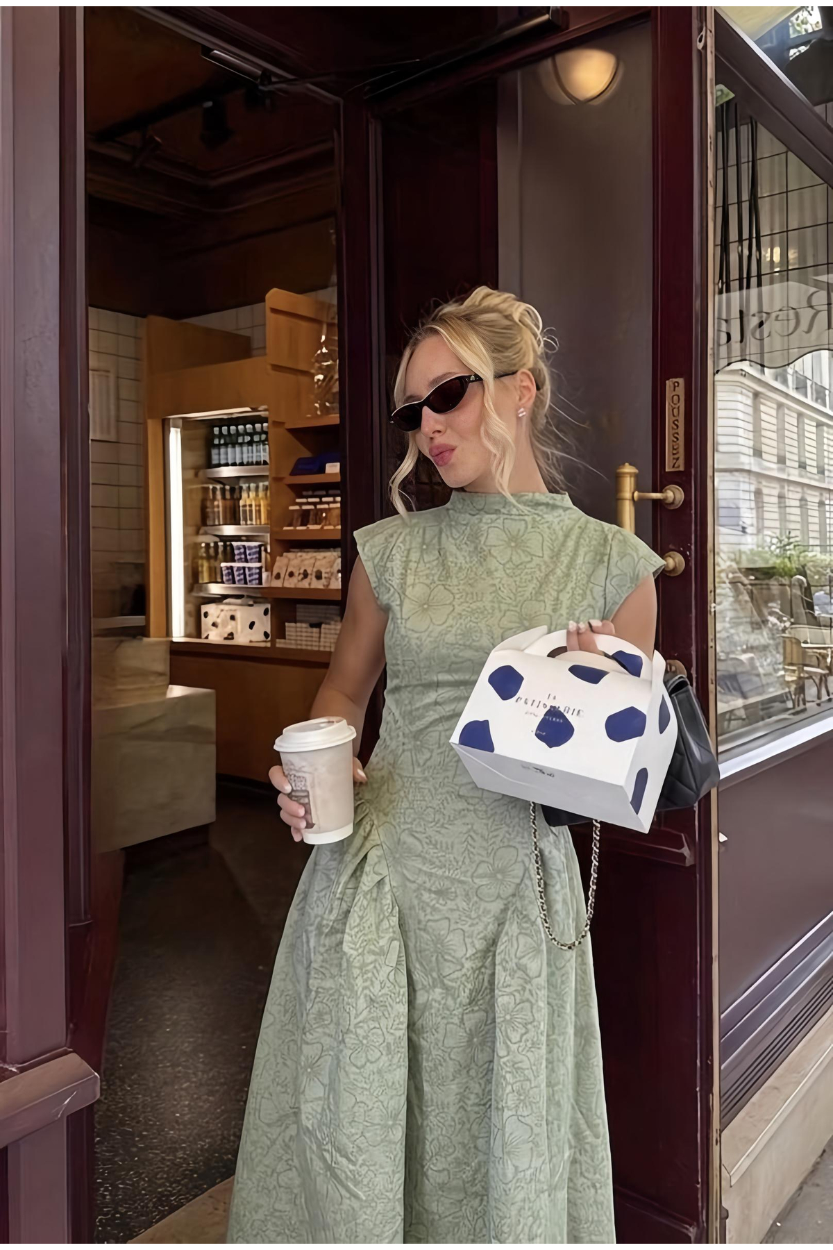 MEGOMEL  Kadın Dik Yaka %100 Pamuklu Şık Tasarım Elbise - Görsel 3