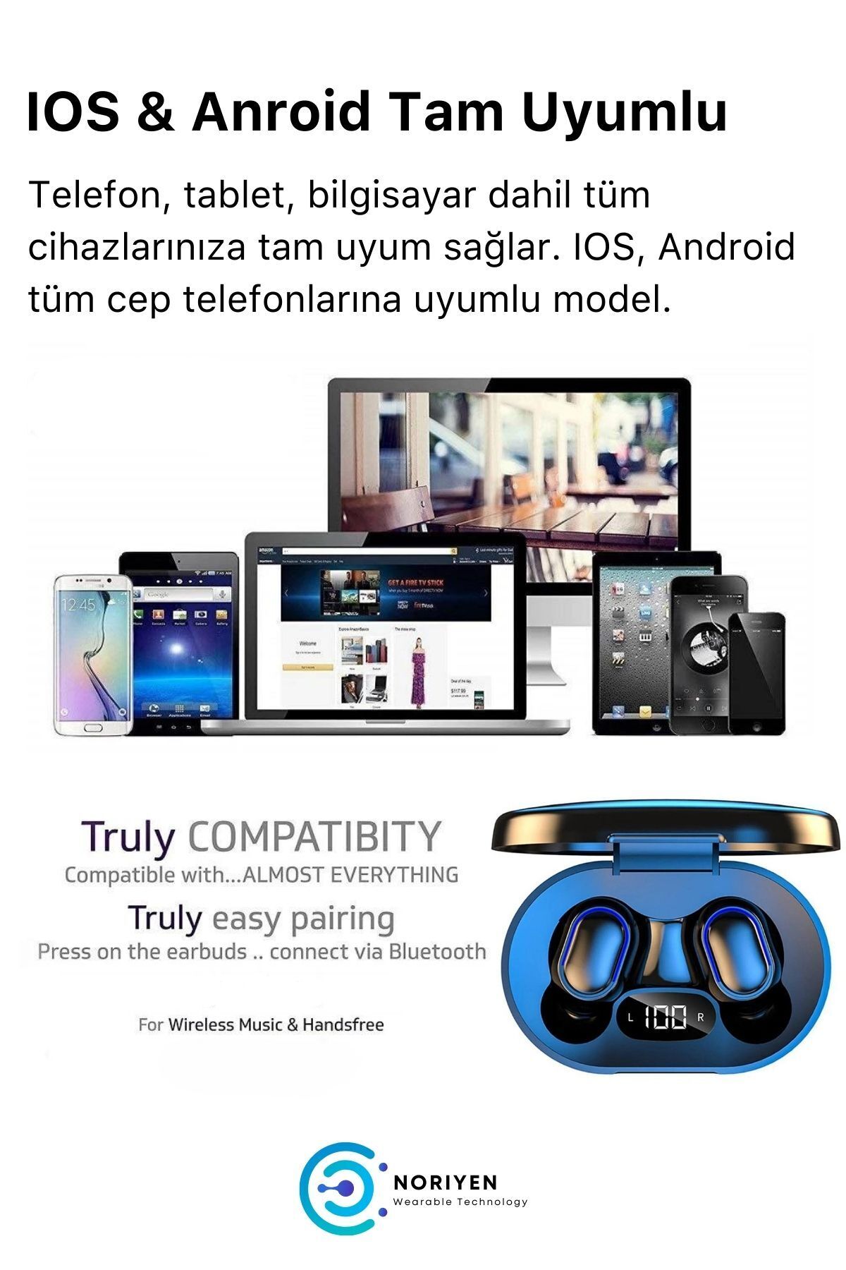 Yeni Nesil E7S Dots Full HD Stereo Ses Çift Mikrofonlu Extra Bass Kablosuz 5.0 Bluetooth Kulaklık