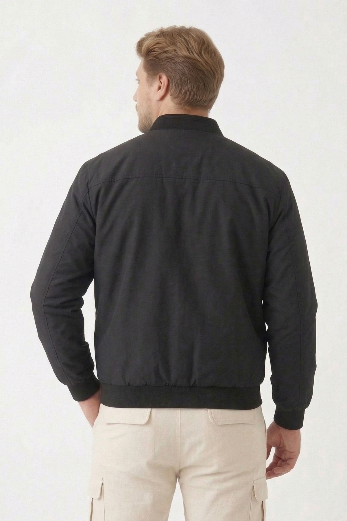 freemen  Erkek Siyah Dik Yaka Fermuarlı Basic Bomber Mont -Büyük Beden Aralığı- - Görsel 3