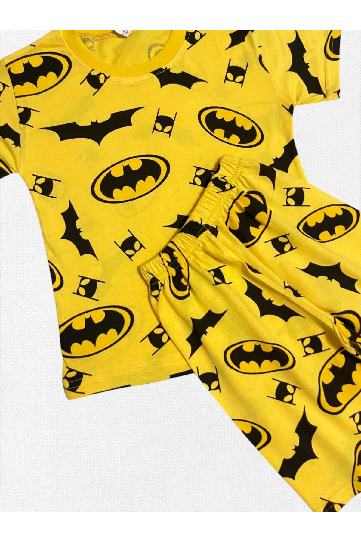 Fil Kids Erkek Çocuk Pamuklu Yazlık İnce Kumaş Sarı Renk Yarasa Desen Kısa Kollu Şortlu Yazlık Pijama Takımı fotoğrafı 3 (önizleme)