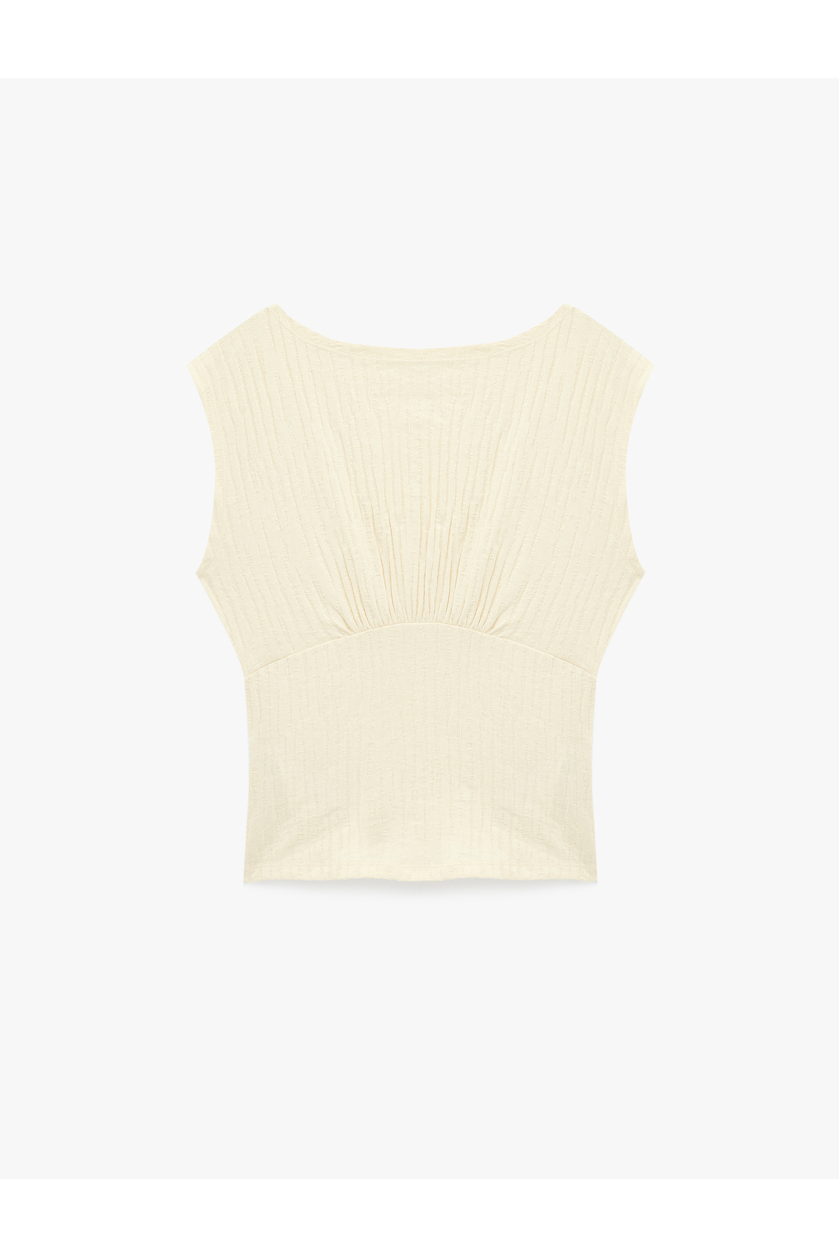 Pamuklu Kolsuz Slim Fit Kayık Yaka Bel Vurgulu Tişört