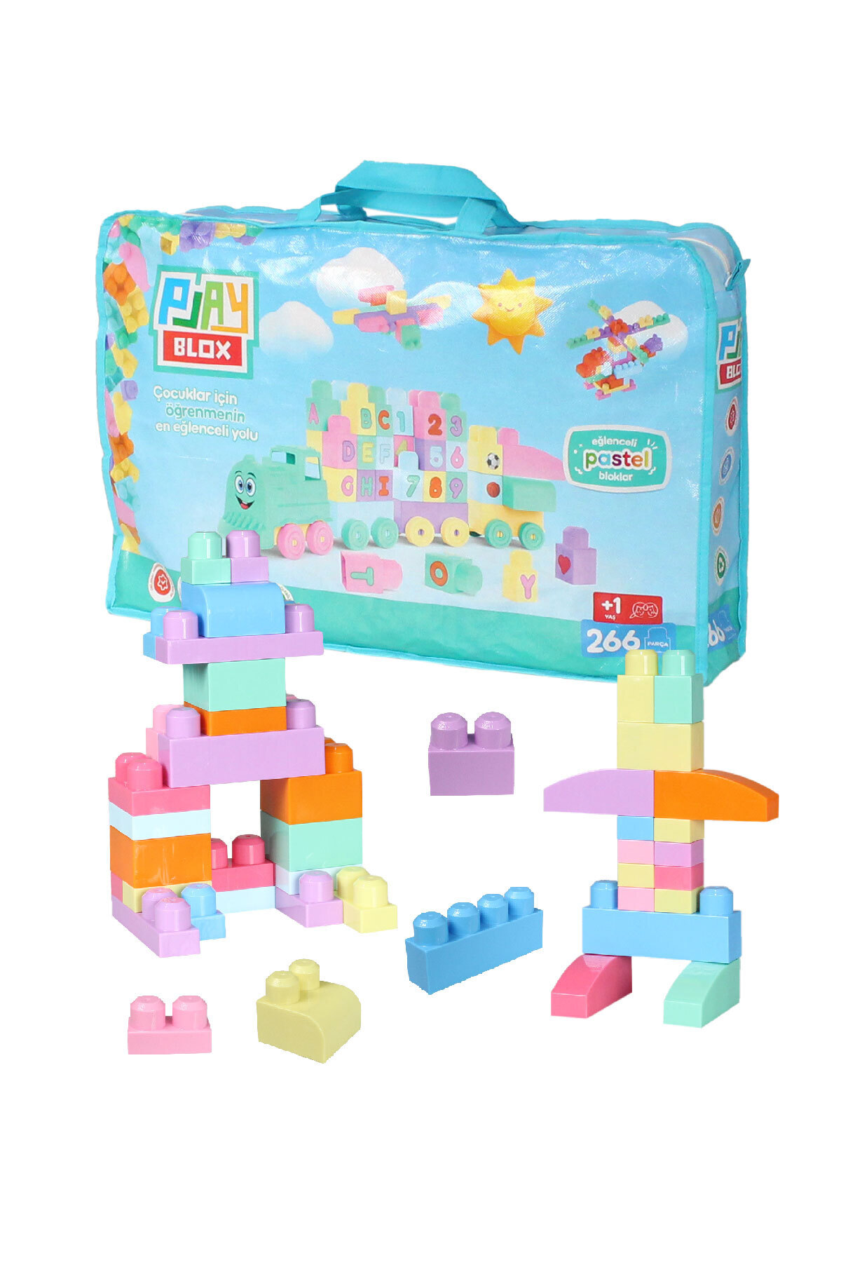 Asya Oyuncak Play Blox Yapı Oyuncakları 3035 Pastel Renkler Mega Blok Tren Seti 266 Parça Çantalı fotoğrafı 6 (önizleme)