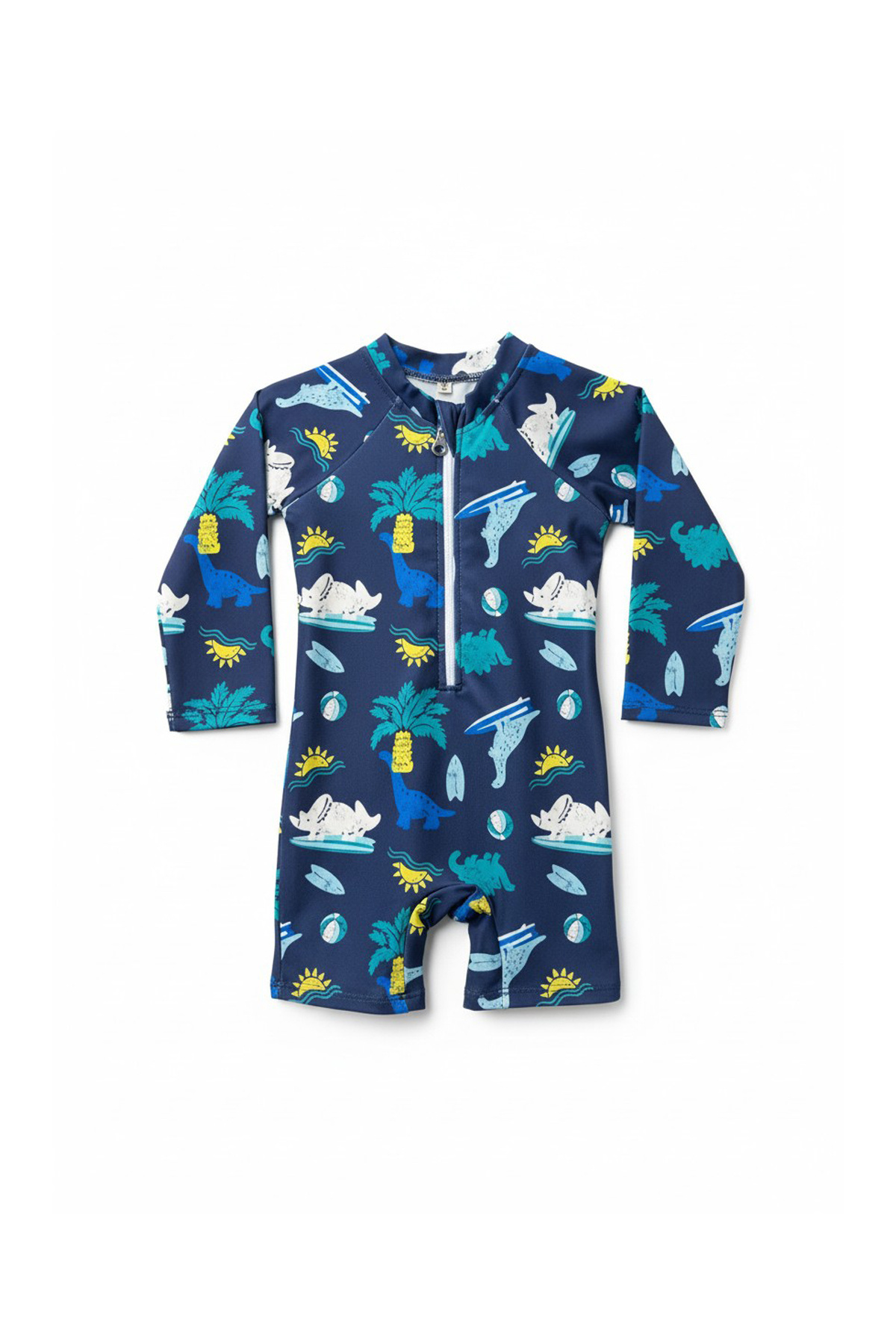 Minipodyum Erkek Bebek Yüzücü Mayosu Uzun Kollu Dinazor Desenli fotoğrafı 2 (önizleme)