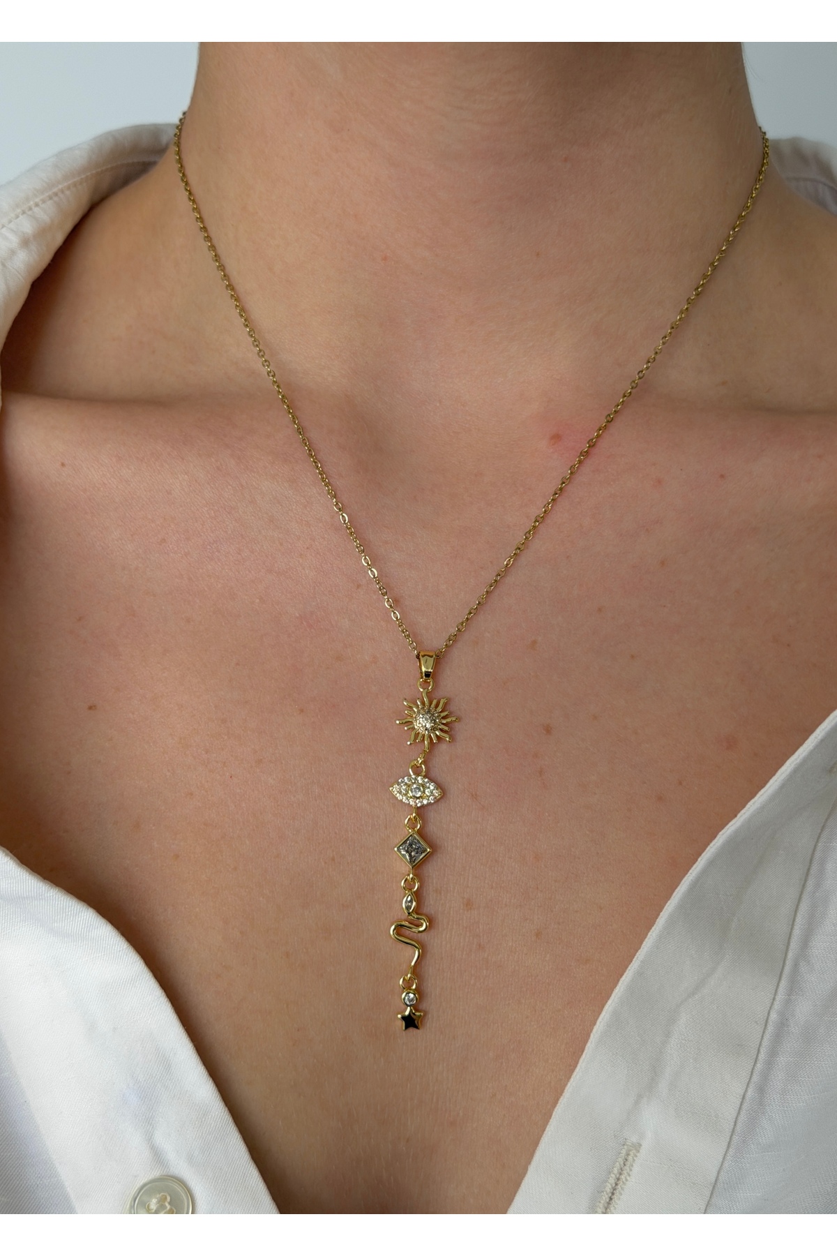 KİLİGİSTANBUL ÇELİK GOLD, FİGÜRLER KOLYE 45 CM (+5 cm uzatma) görsel 3