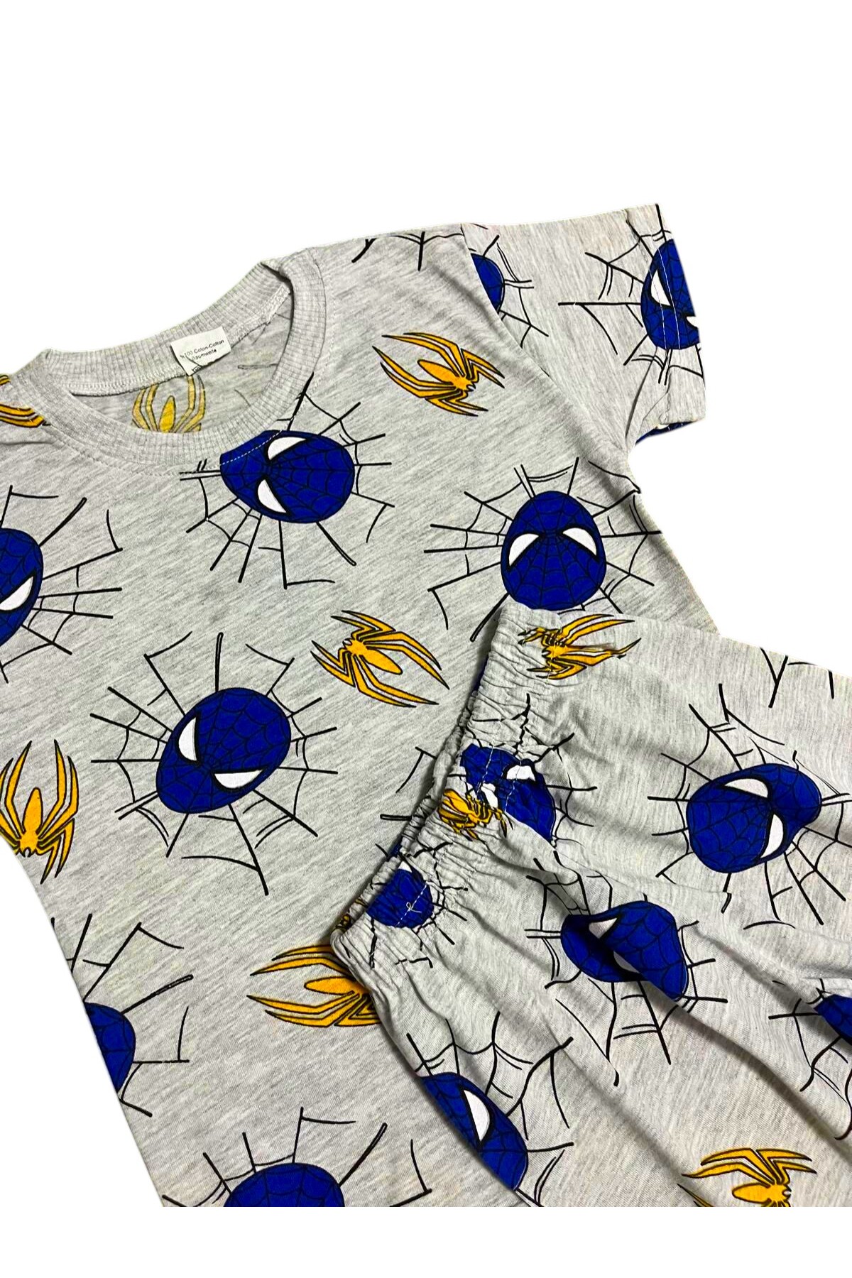Fil Kids Erkek Çocuk Pamuklu Yazlık İnce Kumaş Gri Örümcek Desenli Kısa Kollu Şortlu Yazlık Pijama Takımı fotoğrafı 2 (önizleme)