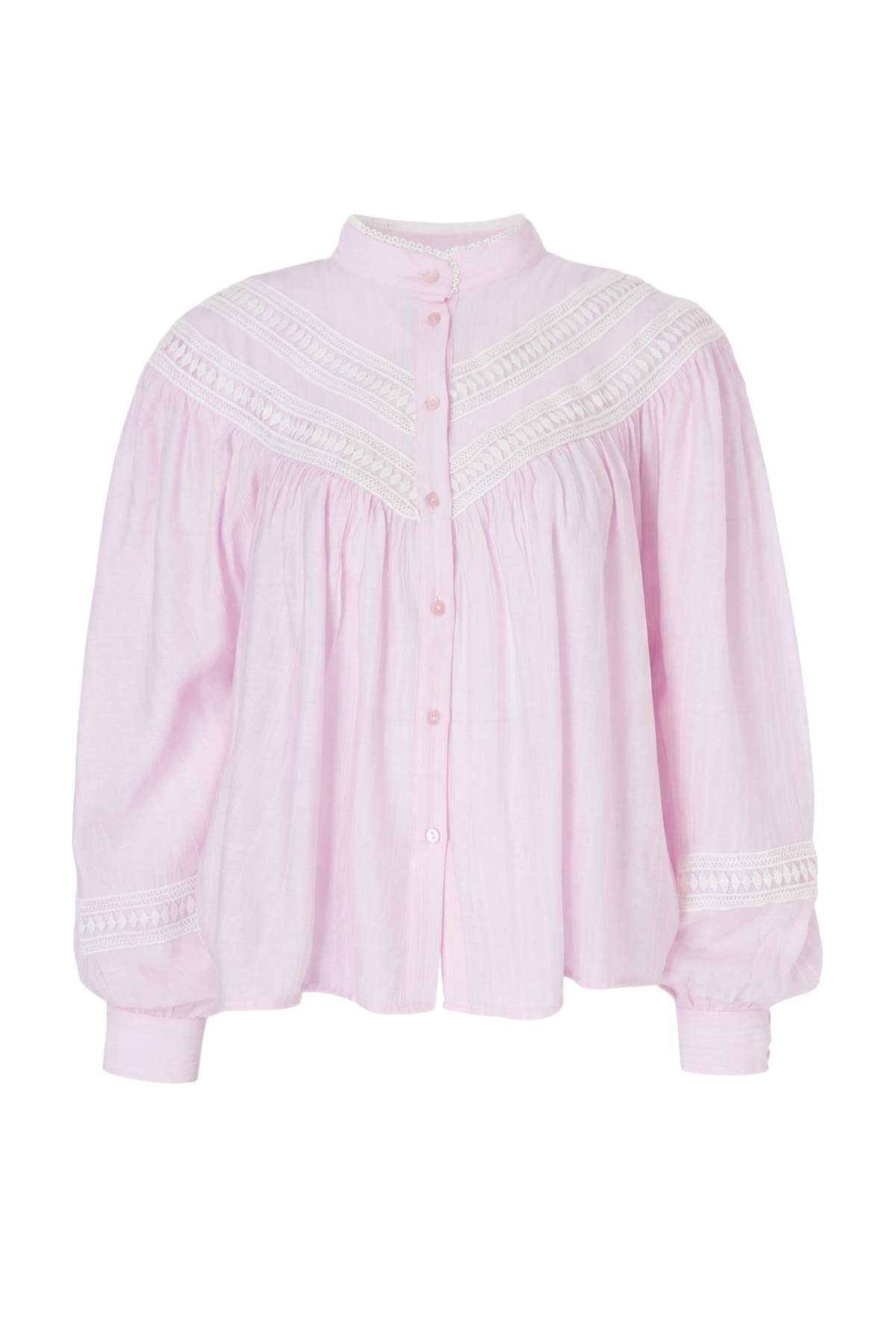 Trendyolmilla  Pembe Dantel Detaylı Geniş Kalıp Bohem Gömlek TWOSS26GO00179 - Görsel 9