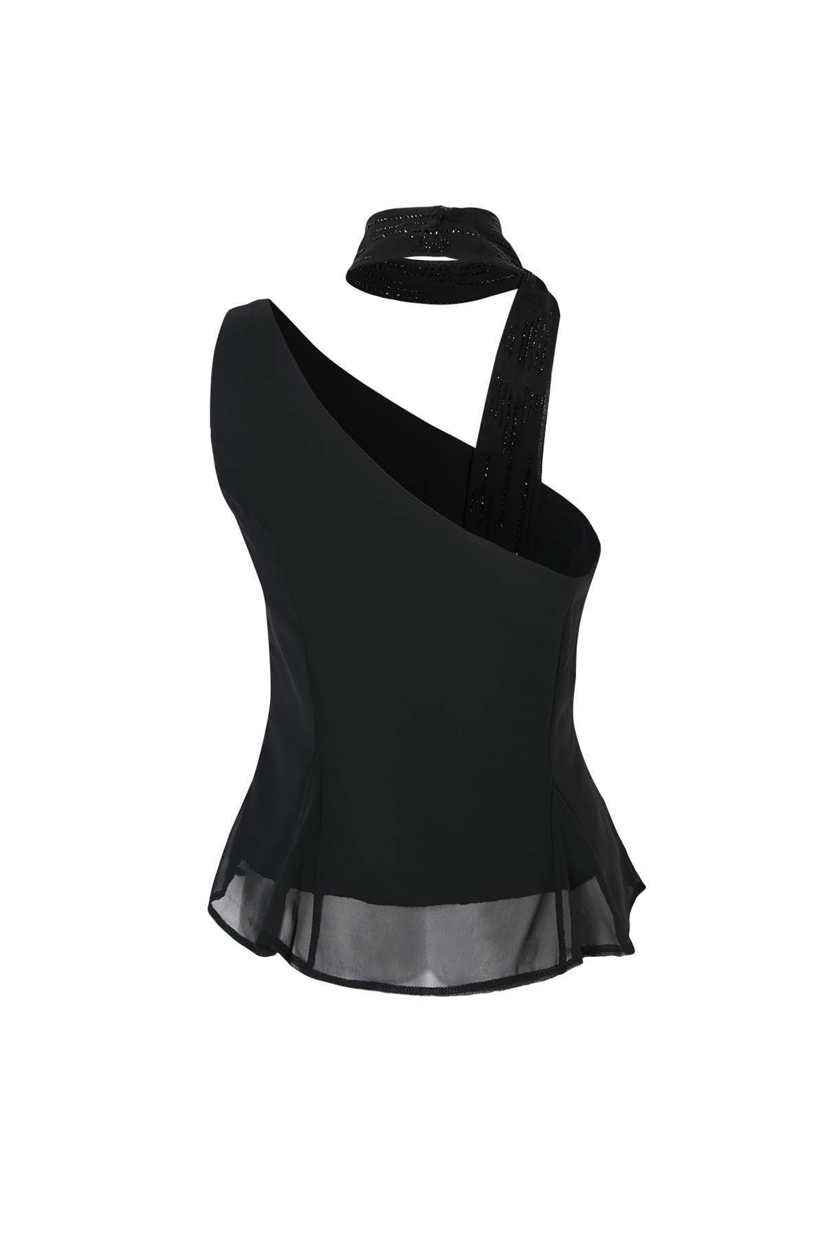 Trendyolmilla  Siyah Taş Baskılı Fular Detaylı Party Bluz TPRSS26BZ00059 - Görsel 2