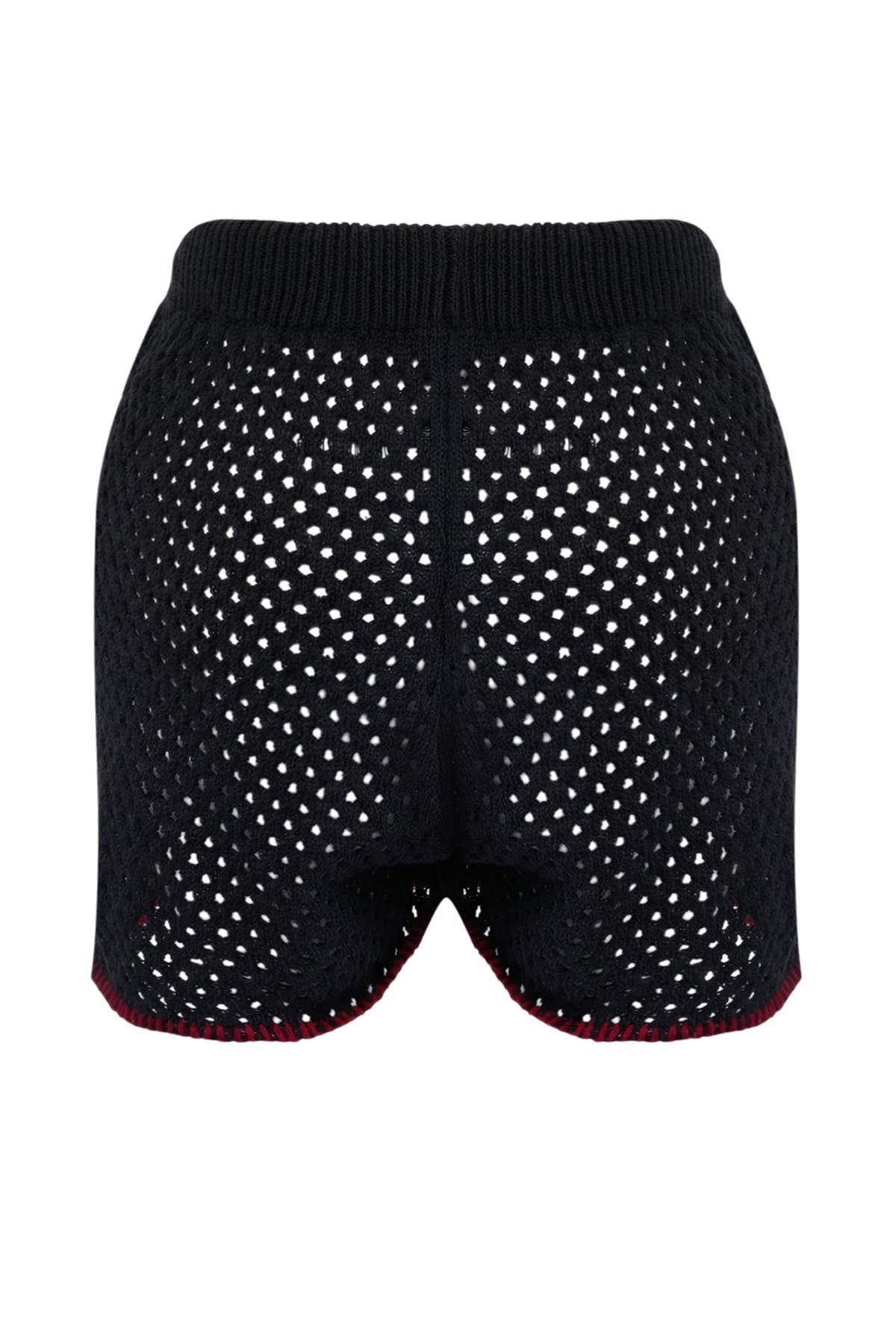 Trendyolmilla  Siyah Triko Oversize Kiraz Motifli 100% Pamuk Plaj Gömlek Şort Takım TBESS26AU00009 - Görsel 7