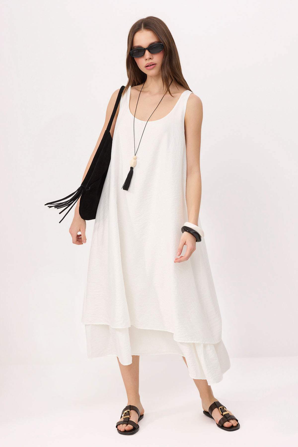 Trendyolmilla Ekru Midi Dokuma Elbise TWOSS26EL00741