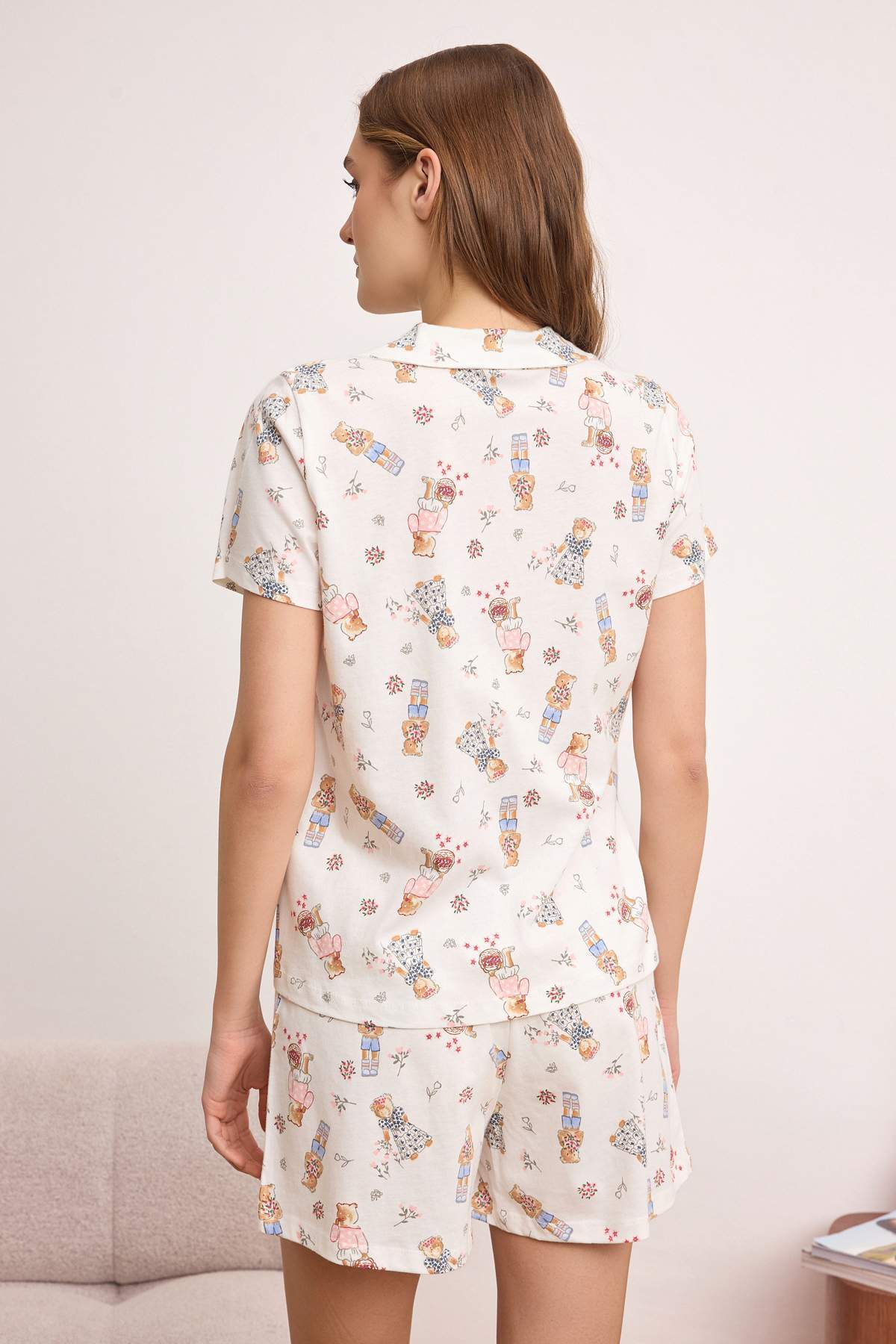 Trendyolmilla  Beyaz-Çok Renkli %100 Pamuklu Ayıcık Desenli Örme Pijama Takımı THMSS26PT00110 - Görsel 4