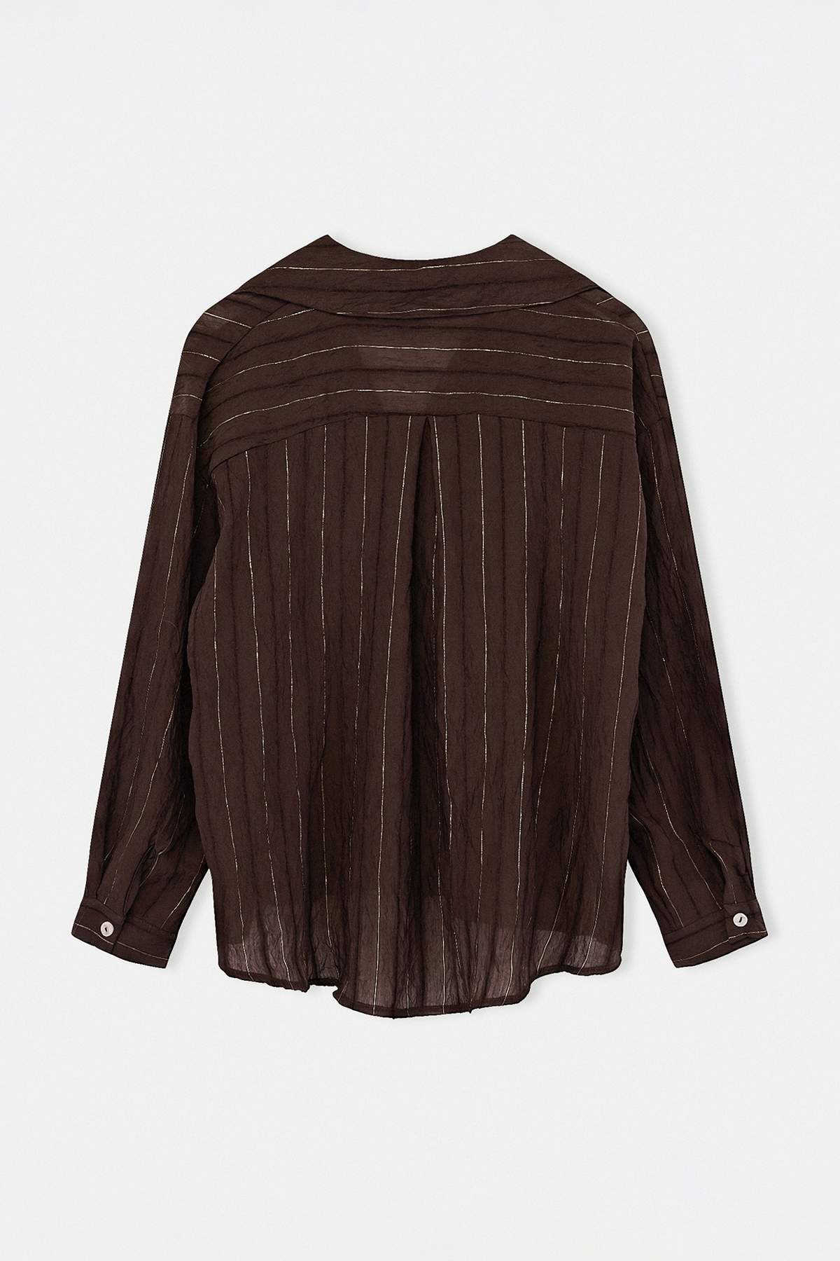 Trendyolmilla  Kahverengi V Yaka Oversize Altın Varak Simli Trans Gömlek TDRSS26GO00046 - Görsel 2