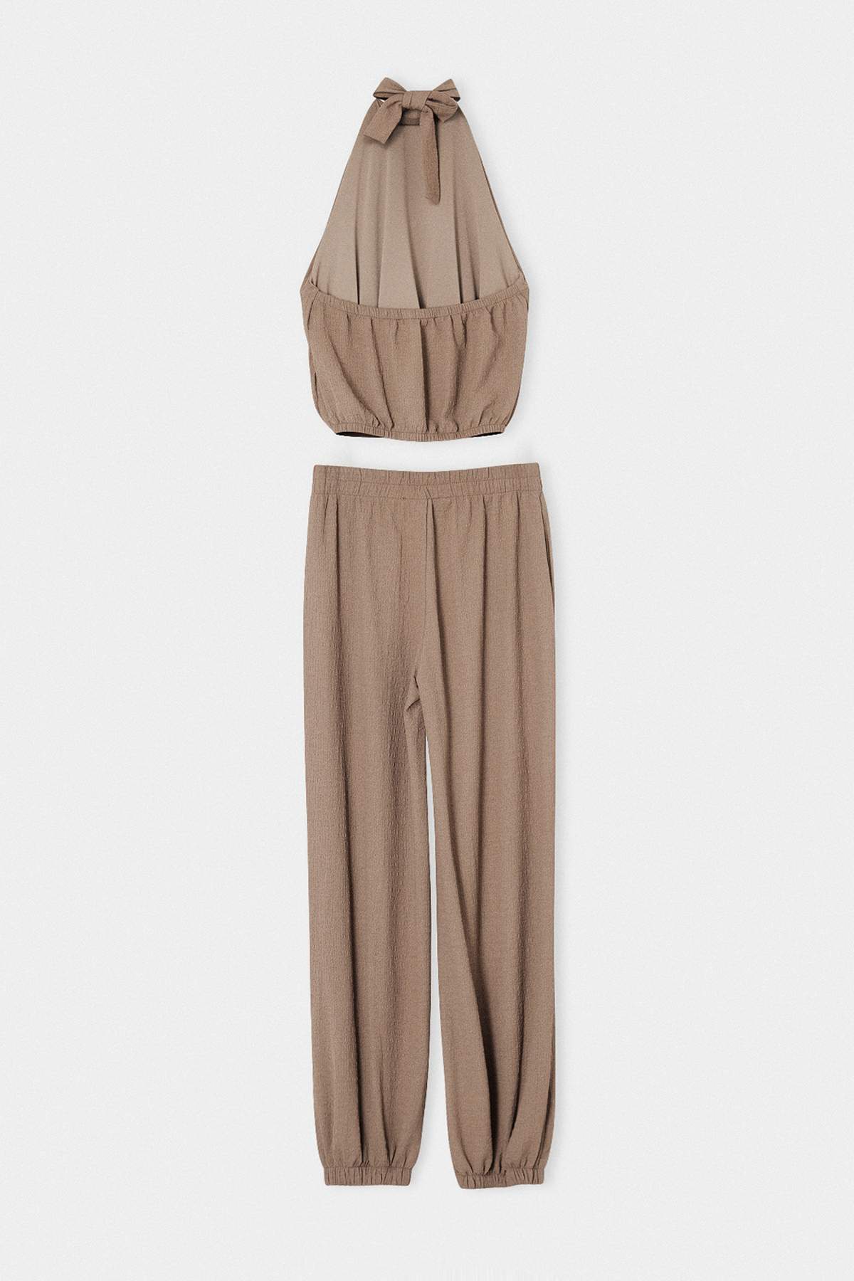 Trendyolmilla  Vizon Boyundan Bağlı Şalvar Pantolon Rahat Kalıp Takım TDRSS26AU00024 - Görsel 2