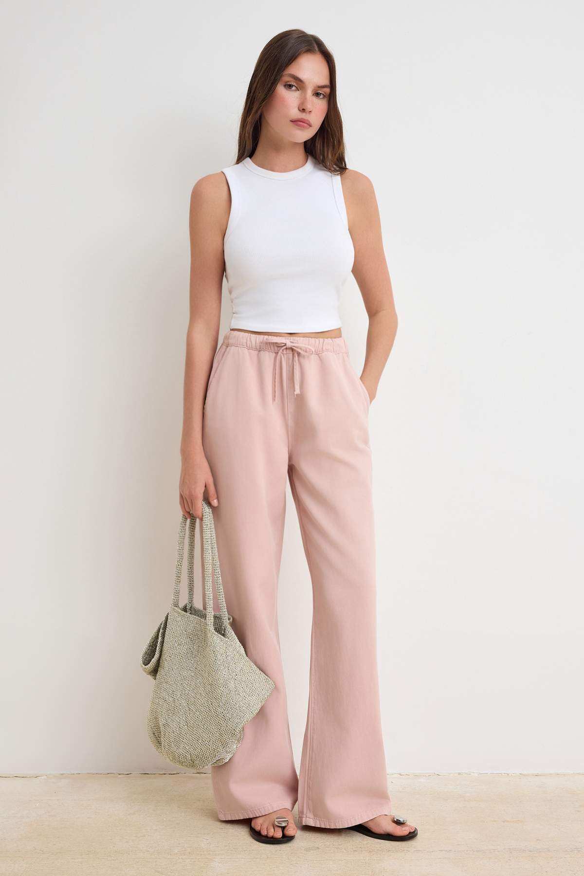 Trendyolmilla Açık Pembe Yüksek Bel Wide Leg Tencel Karışımlı