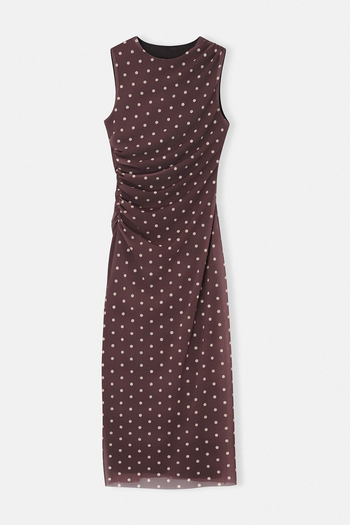 Trendyolmilla  Kahverengi Bisiklet Yaka Uzun Lycralı Puantiyeli Tül Astarlı Elbise TDRSS26EL00044