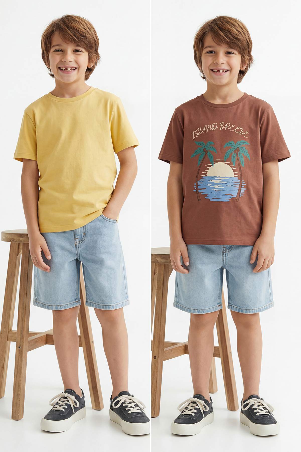 Trendyolmilla Kids Sarı-Kiremit 2'li Erkek Çocuk Baskılı Örme T-Shirt TKDSS26TS00031