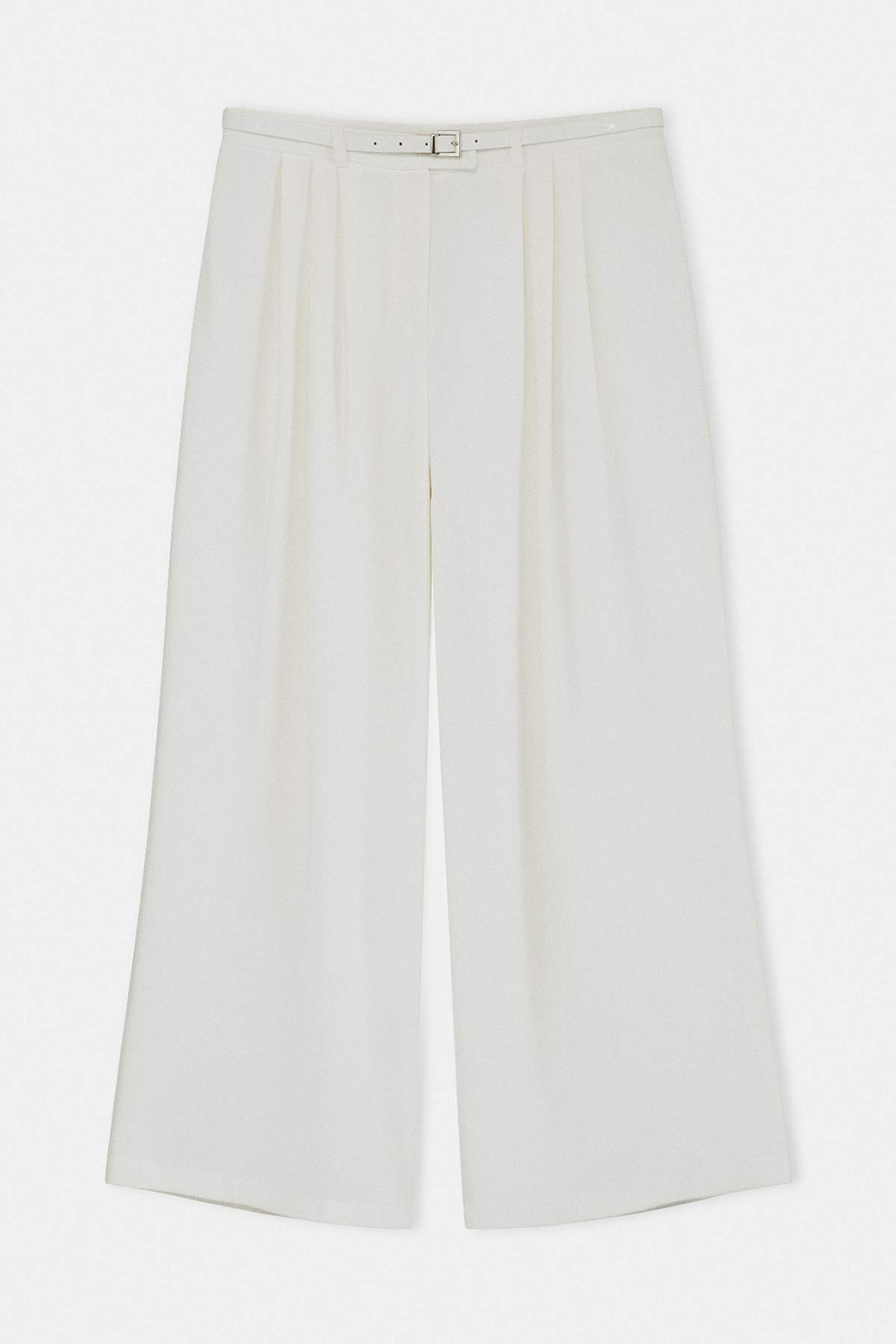 Trendyolmilla  Beyaz Kemerli Pilili Wide Leg/Extra Geniş Paça Dokuma Palazzo Pantolon TBBSS26AR00003 - Görsel 5