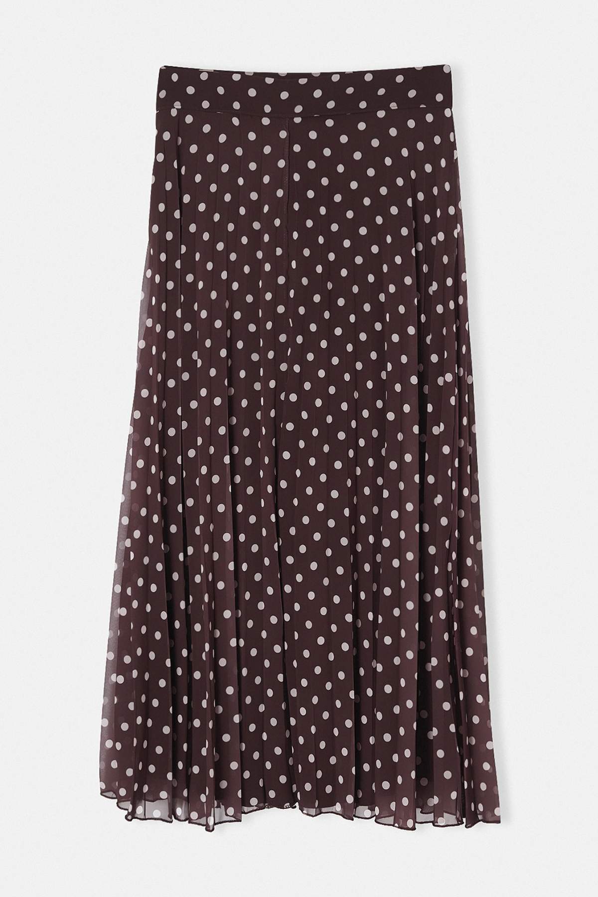 Trendyolmilla  Kahverengi Piliseli Puantiyeli Şifon Etek TDRSS26ET00043 - Görsel 2