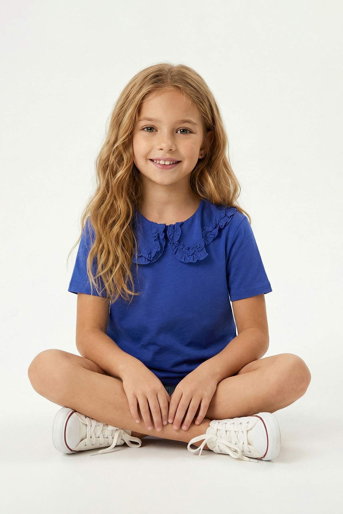 Trendyolmilla Kids Indigo Bebek Yaka Kız Çocuk Örme T-Shirt TKDSS26TS00023