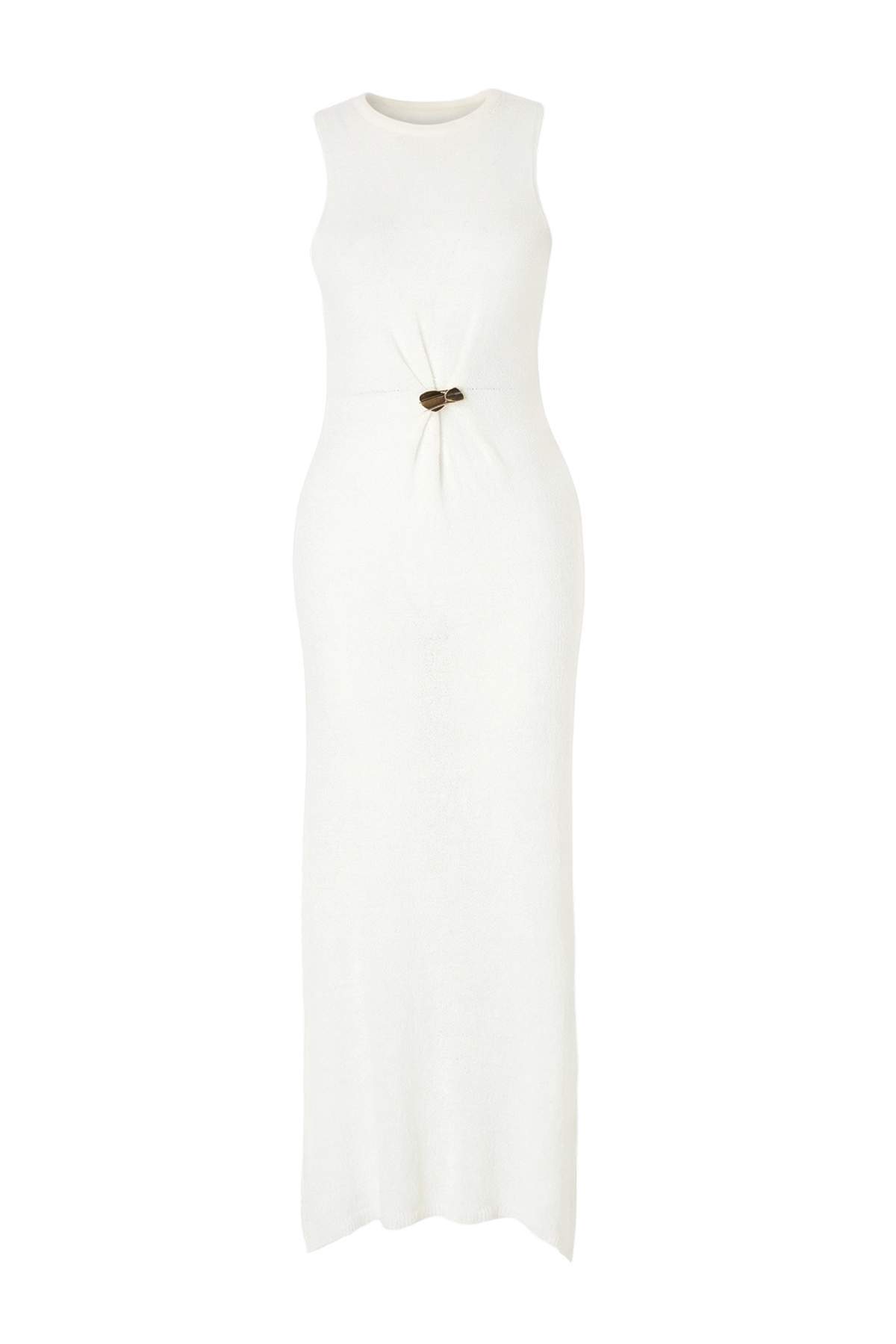 Trendyolmilla  Ekru Triko Maxi Aksesuar Detaylı Halter Yaka Plaj Elbise TBESS26EL00064 - Görsel 4