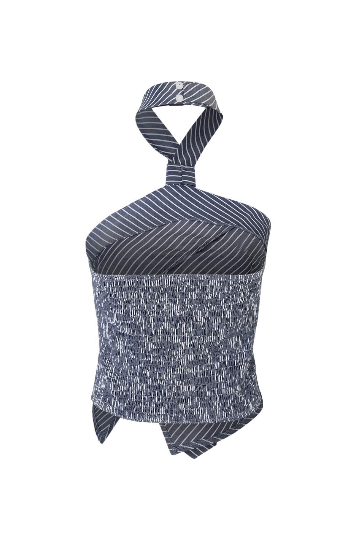 Trendyolmilla  Limited Edition Antrasit Çizgili Kravat Detaylı Dokuma Bluz TWOSS26BZ00591 - Görsel 2