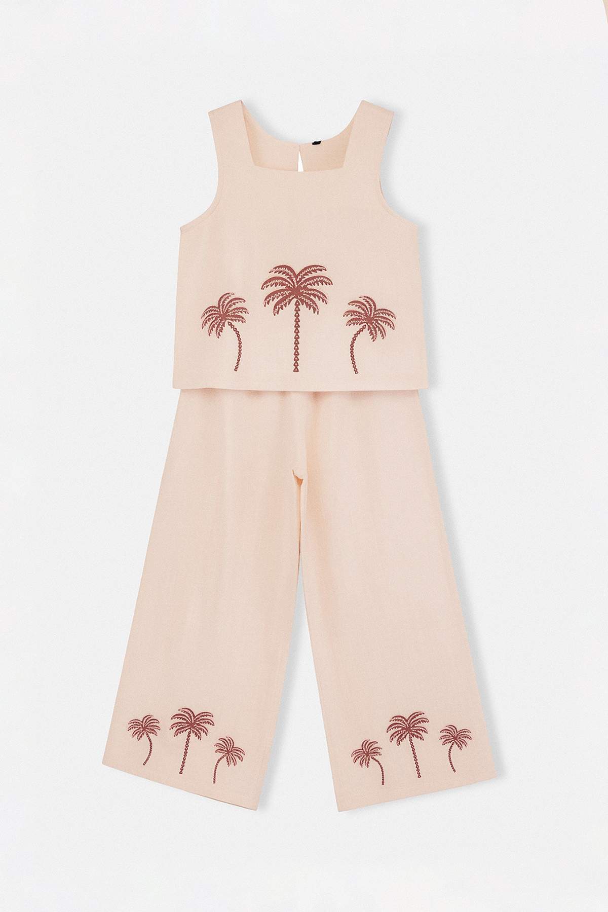 Trendyolmilla  Pudra Nakışlı / İşlemeli Örme Kız Çocuk Müslin Alt - Üst Takım TKDSS26AU00087 - Görsel 3