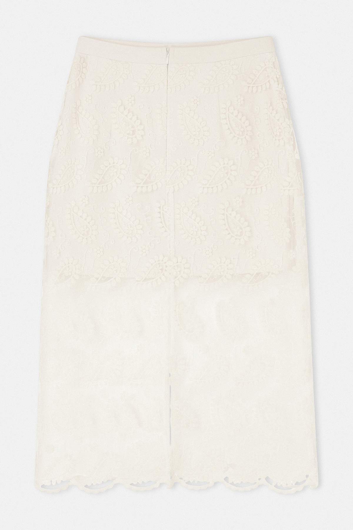 Trendyolmilla  Limited Edition Beyaz Şal Desen Midi Örme Tül Brode Etek TPRSS26ET00014 - Görsel 2