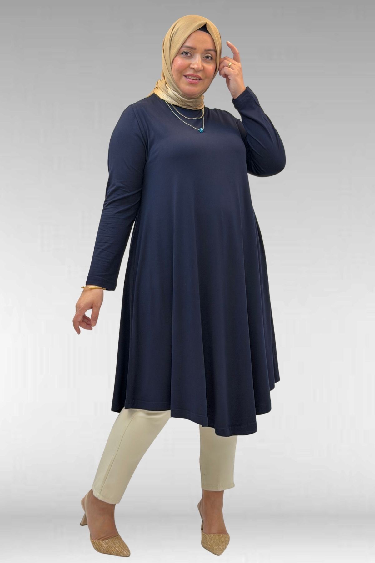 28016 Plus Size Mevlana Combed Cotton Tunic - Navy Blue