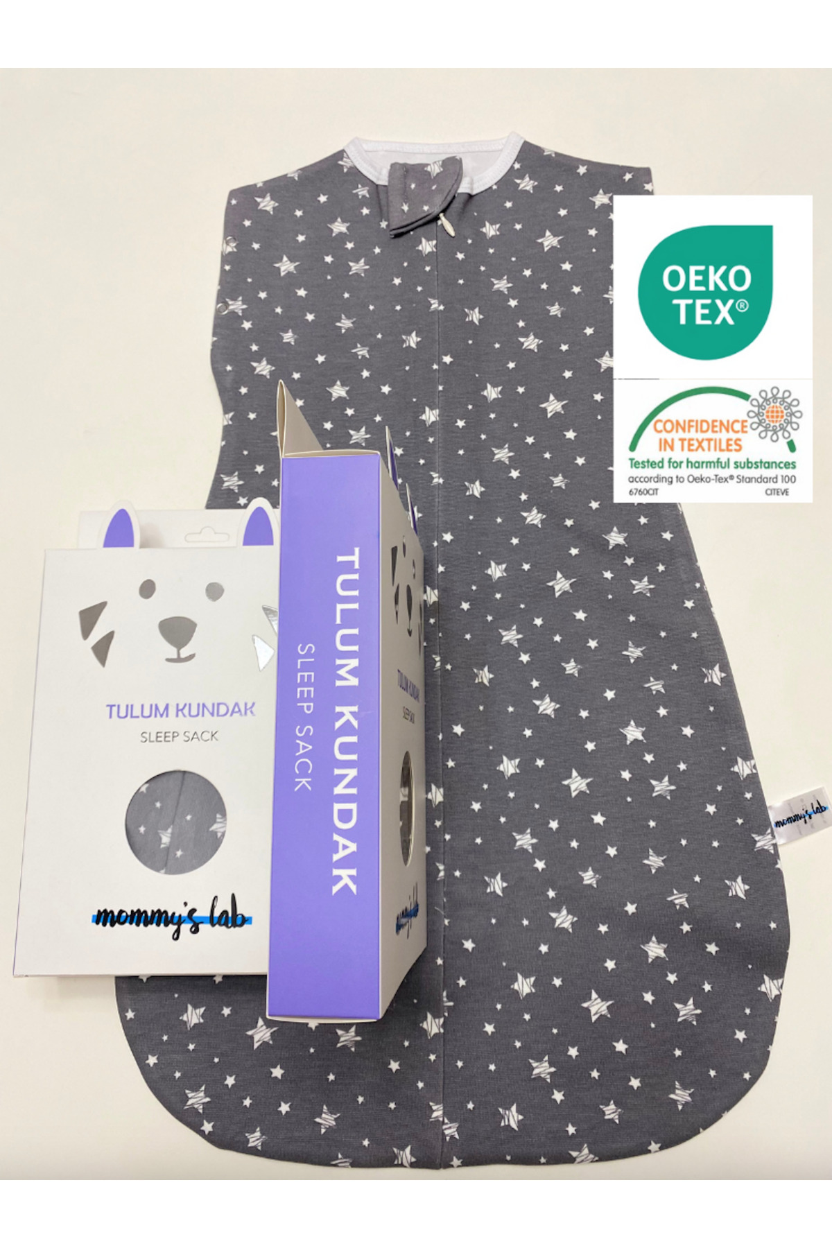 Mommyslab 0-4 Ay Yeni Sezon Renkli Gri Yıldız Desenli Çıtçıtlı Fermuarlı Tulum Kundak (OEKO TEX CIF BELGELİ) fotoğrafı 2 (önizleme)