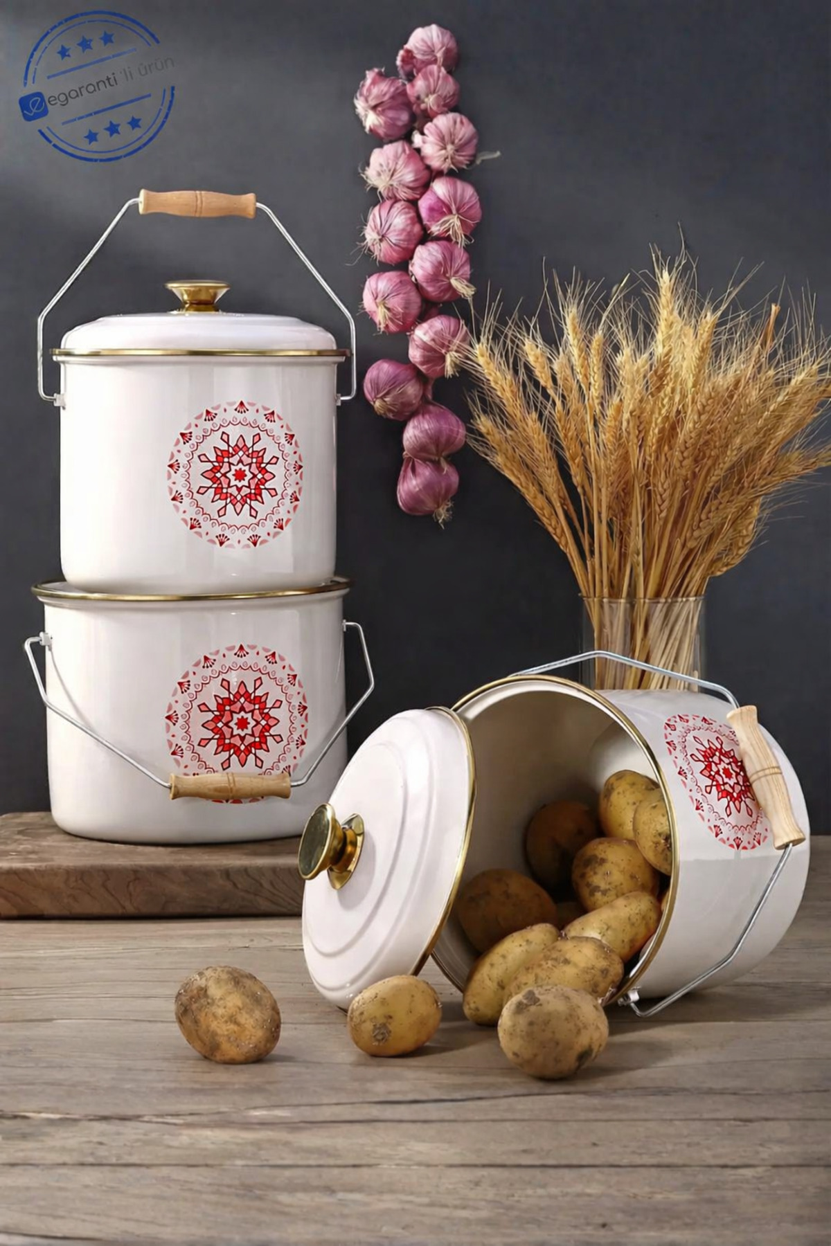 Enamel 3-Piece Cream Bakraç Set, 20-22-24 Cm