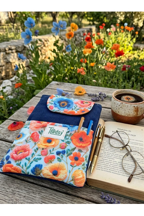 Tadsy Mavi Somon Çiçek desenli Kitap Kılıfı Şık ve Koruyucu Cepli Kitap Kılıf...