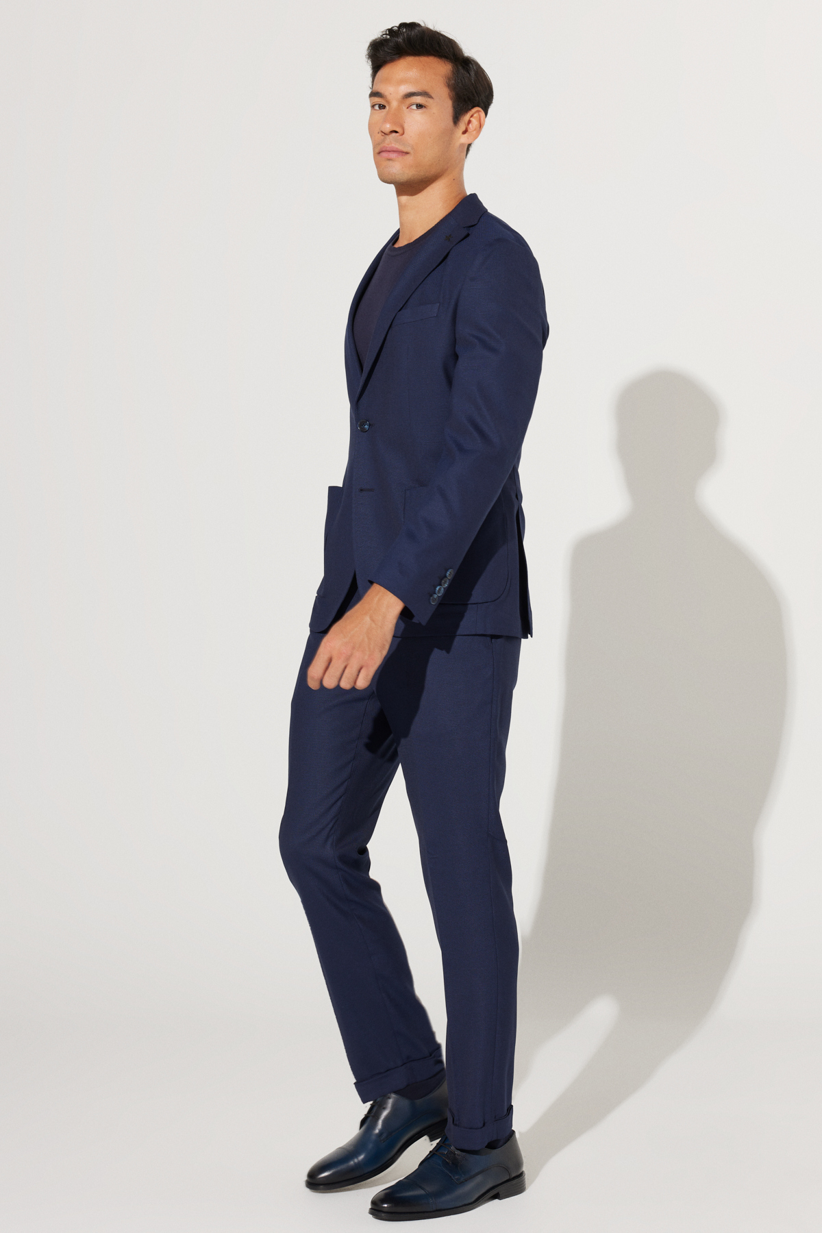 Altınyıldız Classics Men's Navy Blue Slim Fit Narrow Cut Mono Collar Dobby Suit
