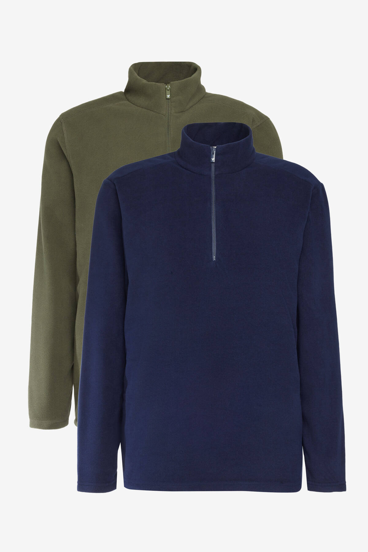 Unisex 2-Pack Standard Fit Upright Collar Cold-Proof Sweatshirt Fleece Navy-Khaki