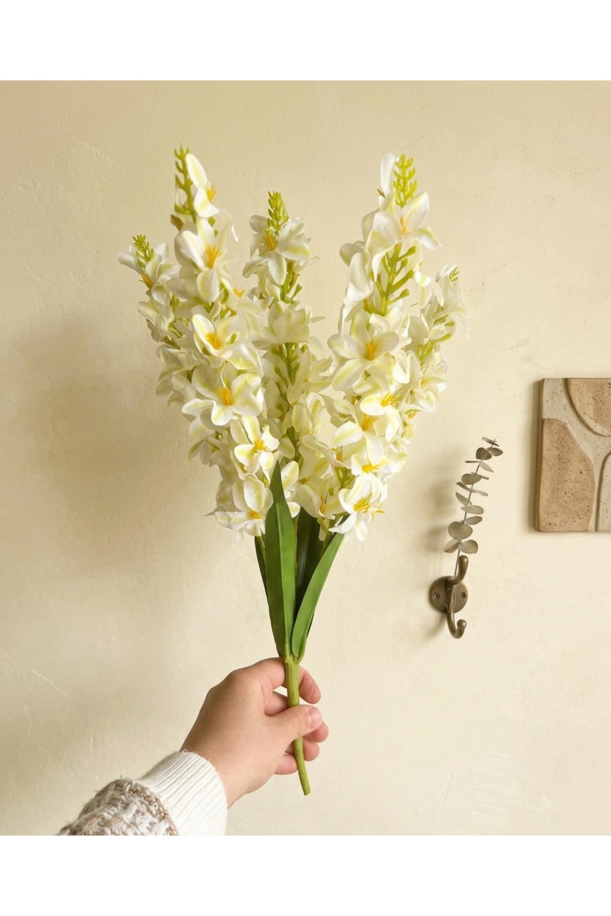 1 OFF-WHITE HYACINTH LARGE SIZE HOME VASE DECOR ARRANGEMENT