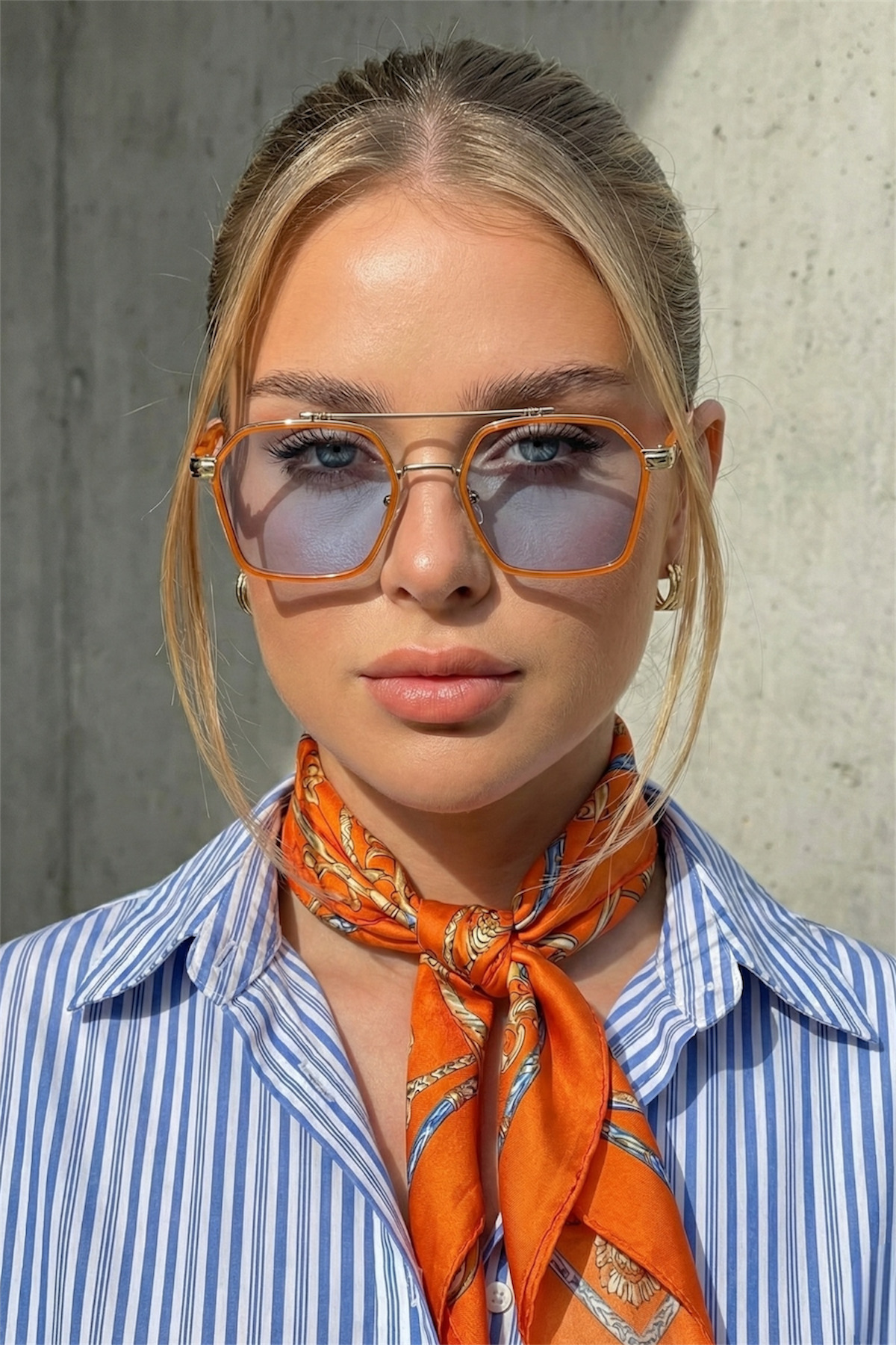 Chunky Frame Ecs Unisex Mavi Cam Turuncu Çerçeve Unısex Uv400 Filtreli Ultra Hafif Güneş Gözlüğü görsel 2